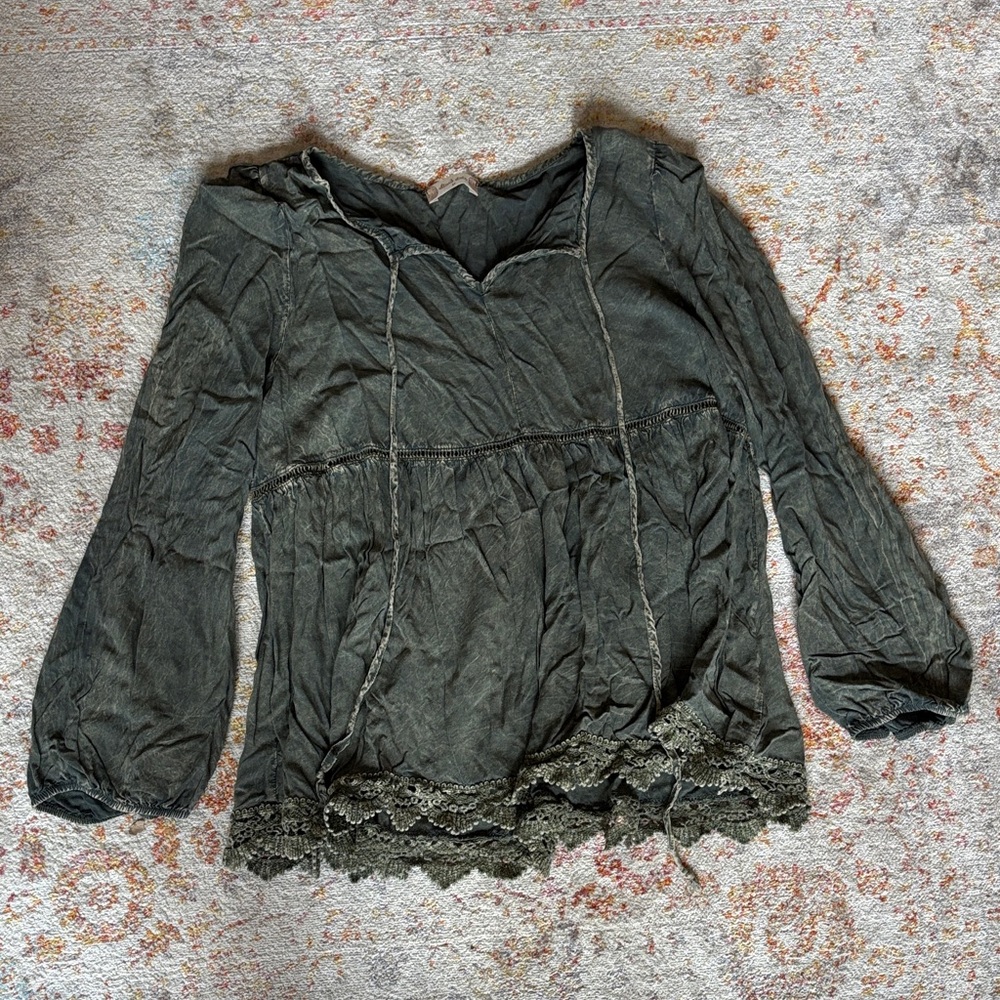 Altar'd State Olive Lace Hem Blouse